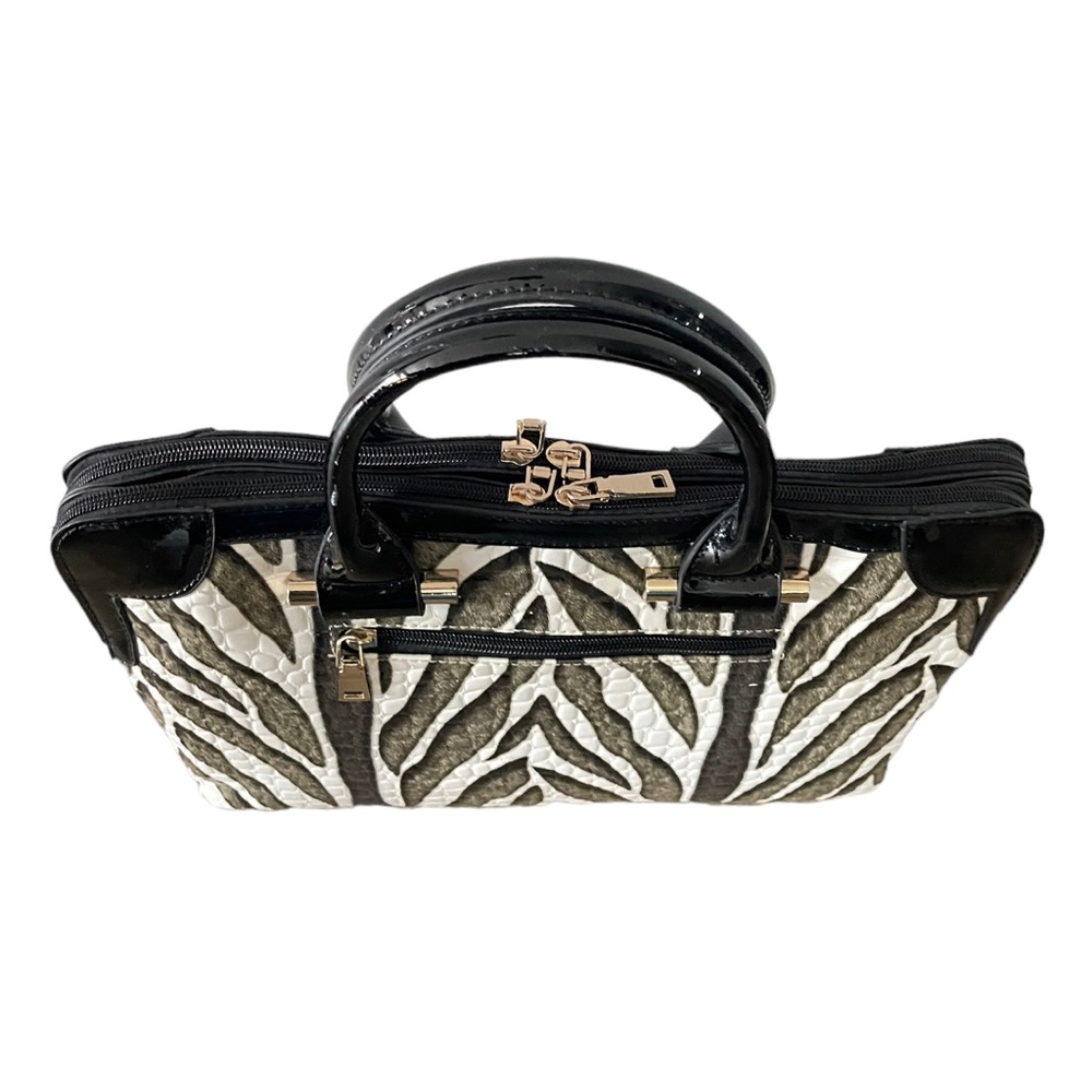 Le Miel Zebra Top Handle Handbag Crossbody Convertible Purse - Picture 5 of 10